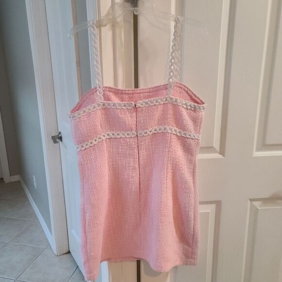 Avec Les Filles Tweed Boucle Pink White Mini Embroidered Dress XL - Picture 10 of 16